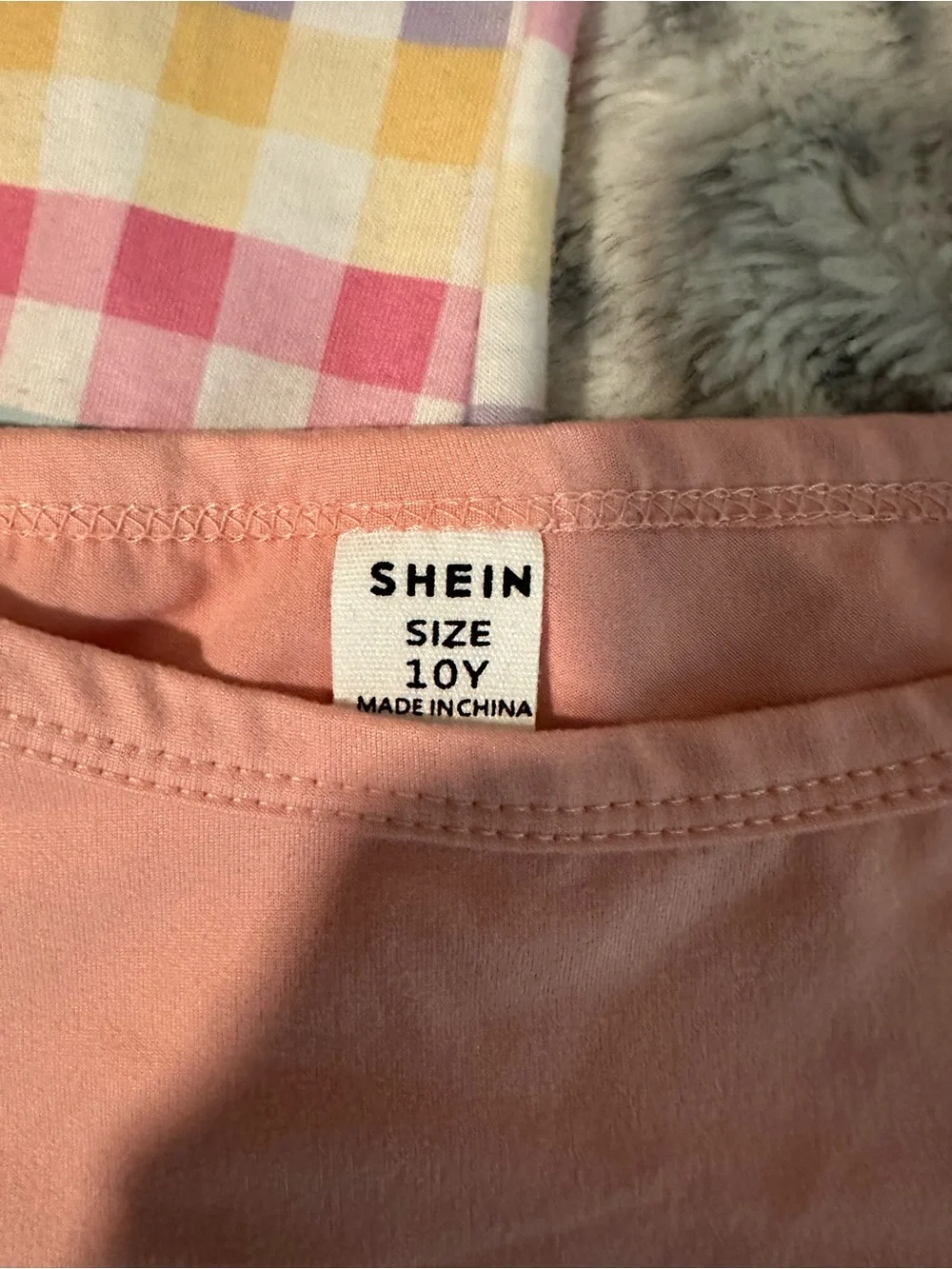 SHEIN Peach Crochet Mesh Top With Multi Colored Pants